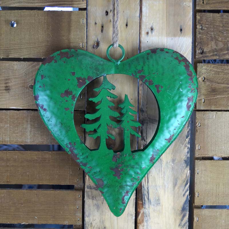 Large Green Metal Heart With Trees detail page